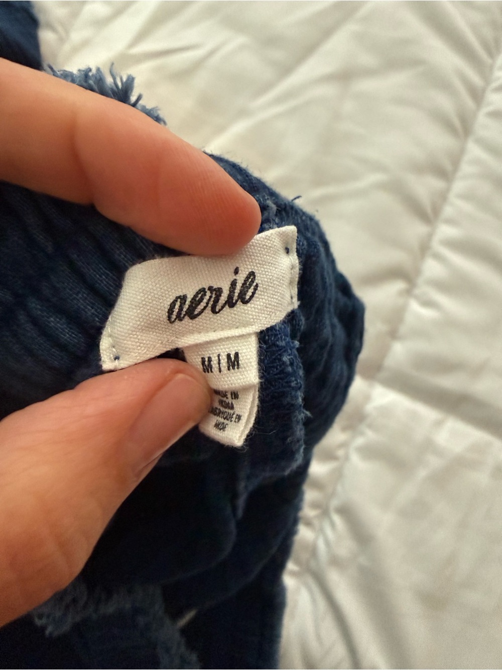 aerie Indigo navy Blue Gauze textured Button-Up Top & Shorts Set cover up - Picture 2 of 3